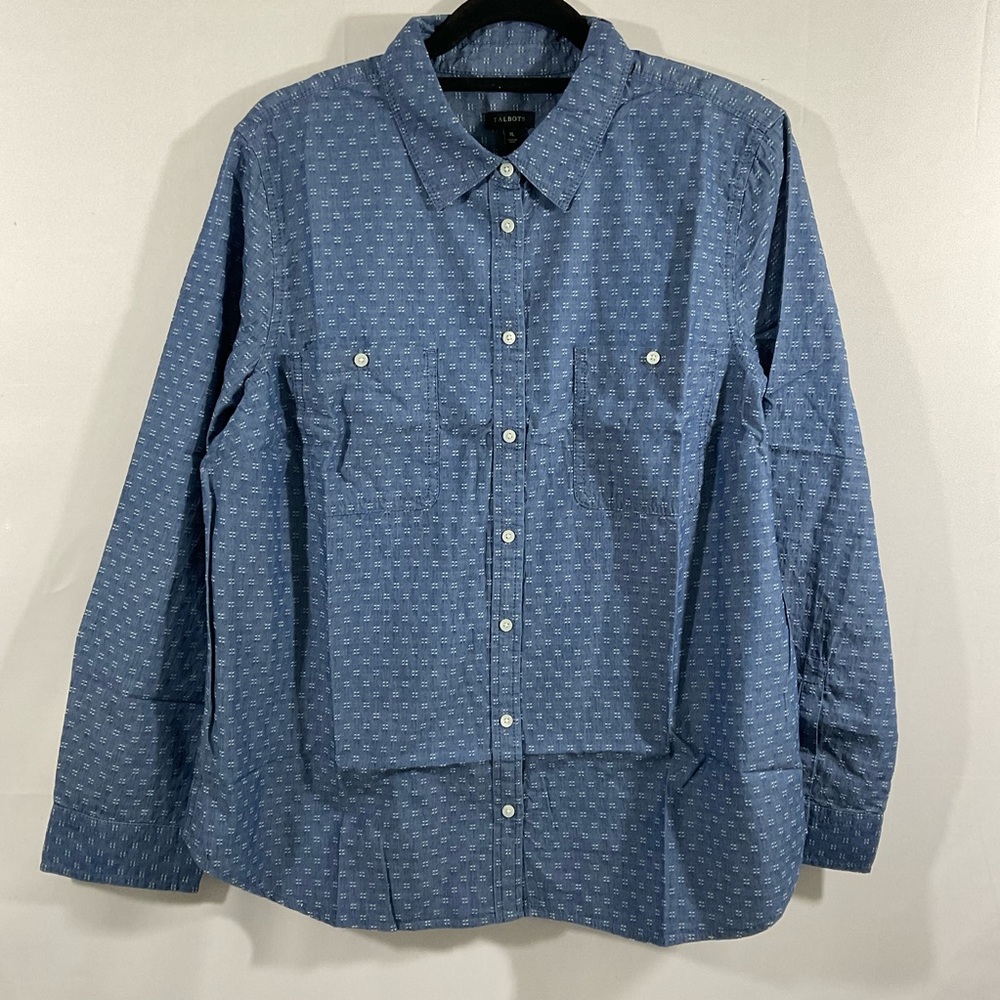 Talbots Womens Blue Textured Buttoned Shirt